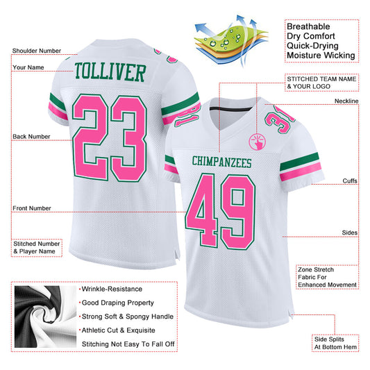 Custom White Pink-Kelly Green Mesh Authentic Football Jersey - Sky-Custom