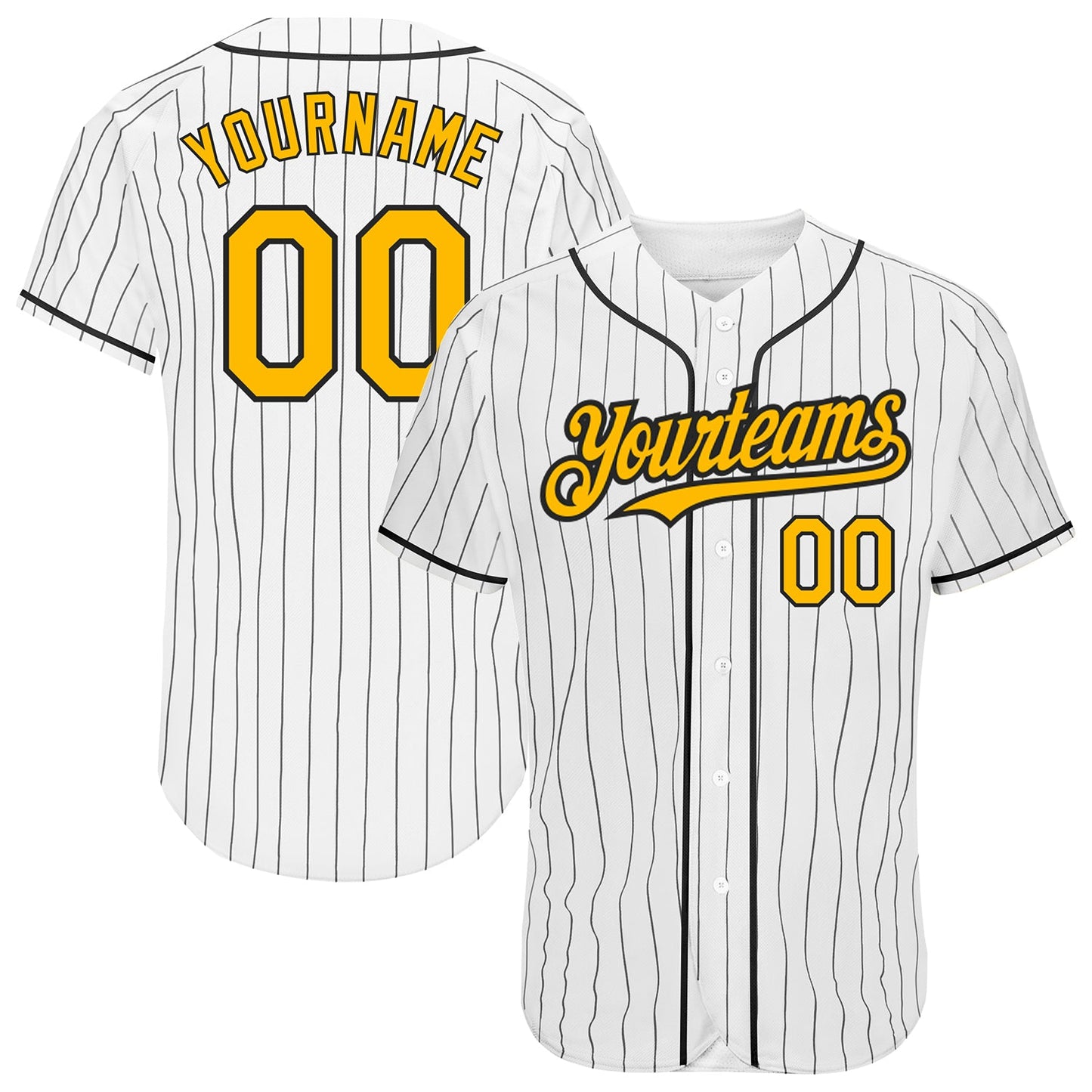 Custom White Black Pinstripe Gold Authentic Baseball Jersey - Sky-Custom