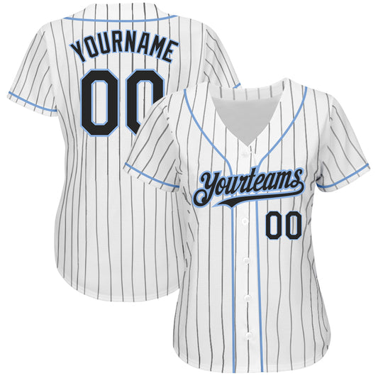 Custom White Black Pinstripe Light Blue Authentic Baseball Jersey - Sky-Custom