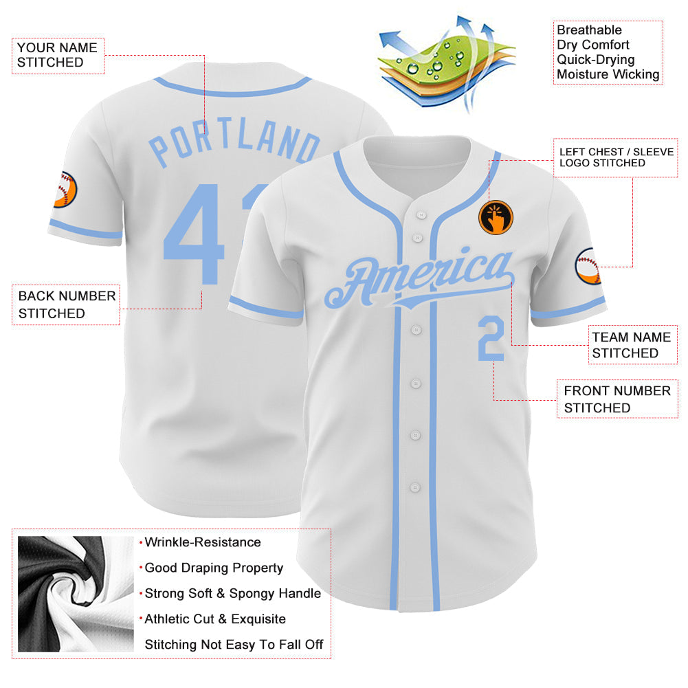 Custom White Light Blue Authentic Baseball Jersey - Sky-Custom