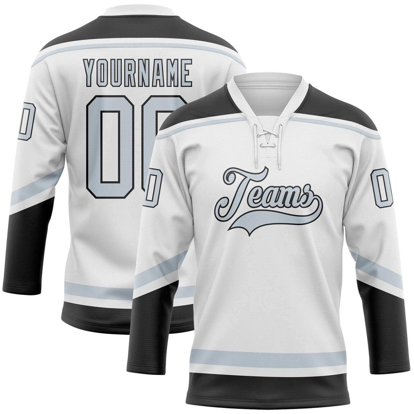 Custom White Silver-Black Hockey Lace Neck Jersey - Sky-Custom