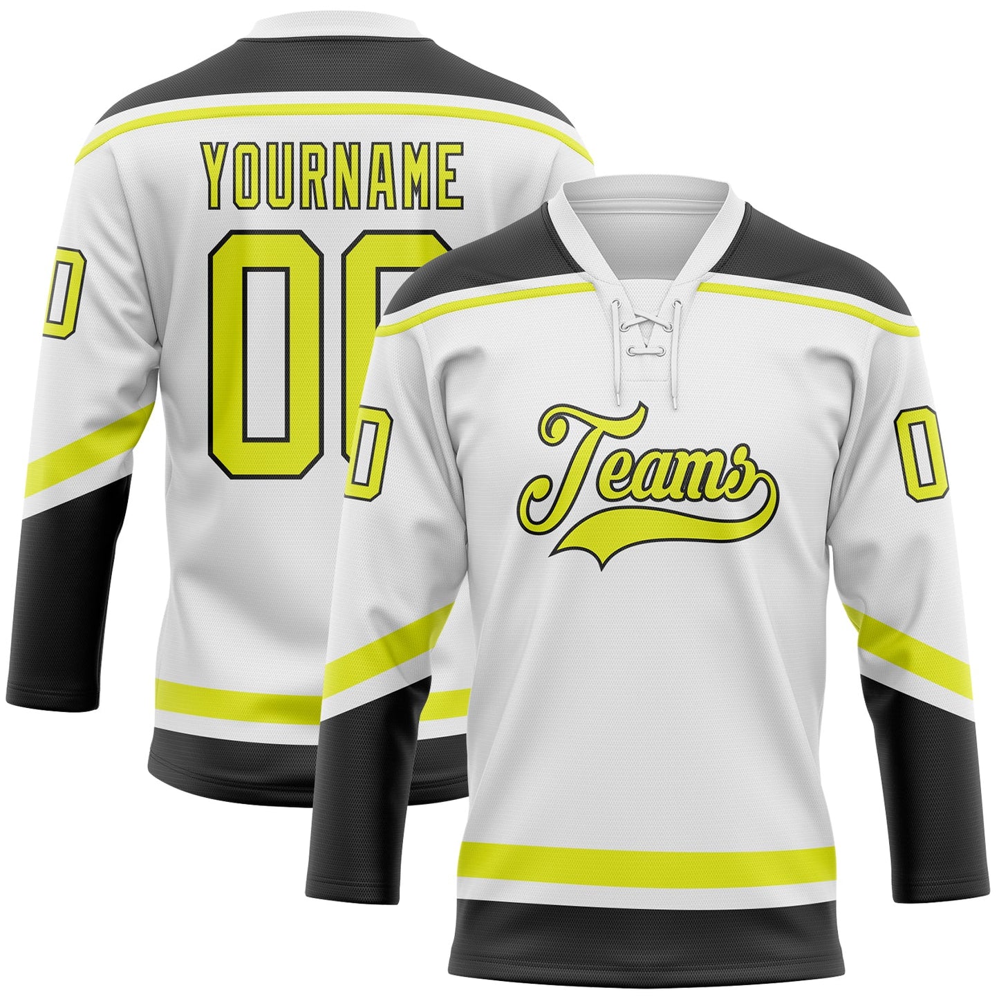 Custom White Neon Yellow-Black Hockey Lace Neck Jersey - Sky-Custom