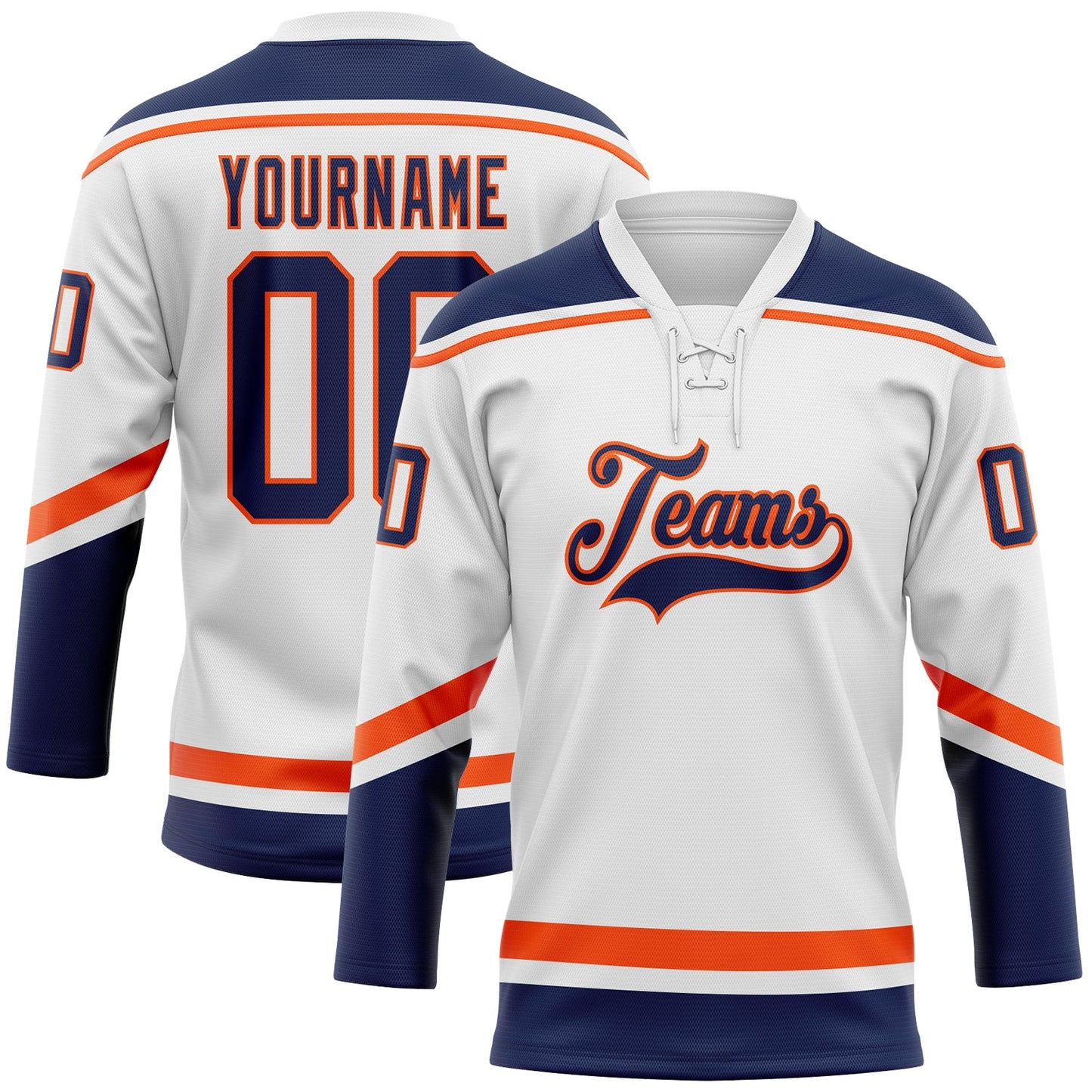 Custom White Navy-Orange Hockey Lace Neck Jersey - Sky-Custom