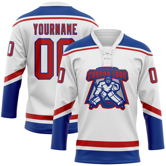 Custom White Red-Royal Hockey Lace Neck Jersey - Sky-Custom