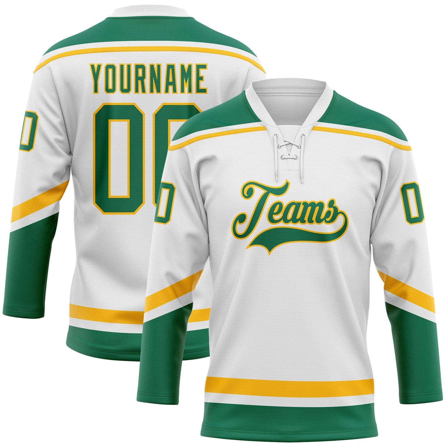 Custom White Kelly Green-Gold Hockey Lace Neck Jersey - Sky-Custom