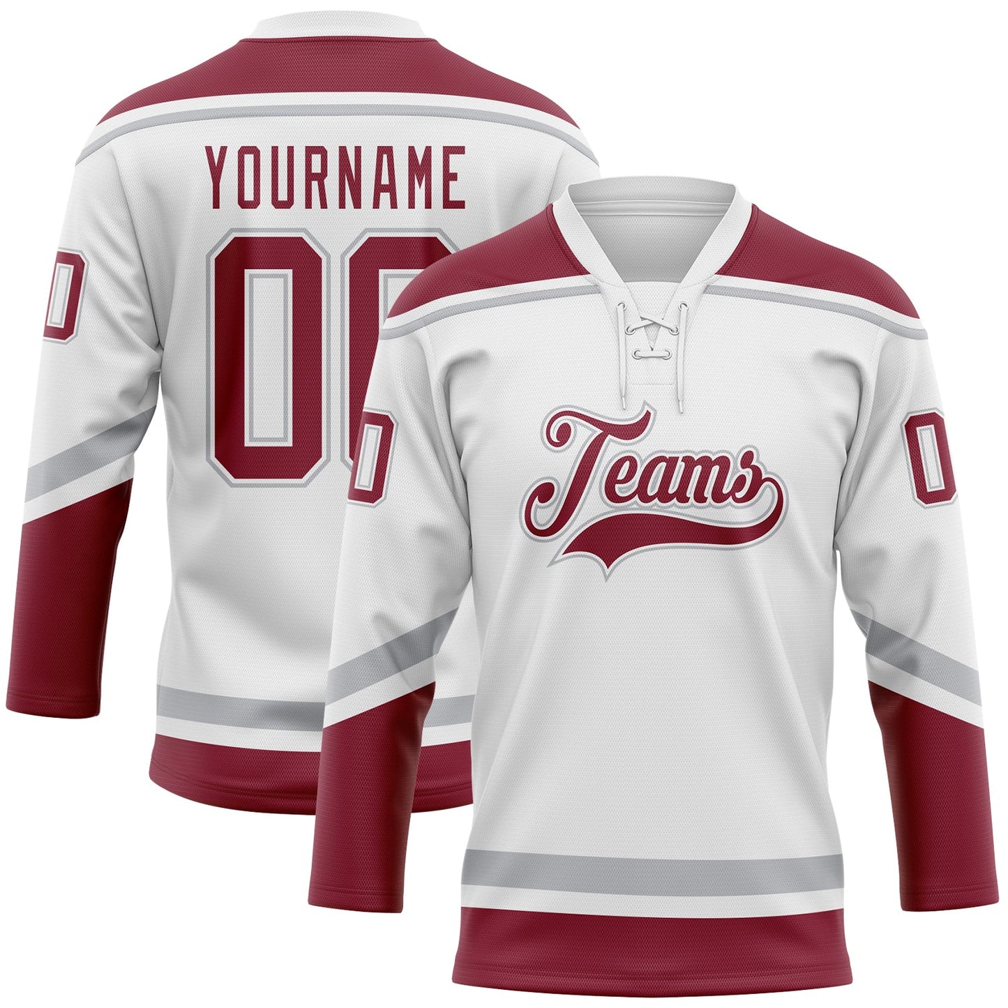 Custom White Crimson-Gray Hockey Lace Neck Jersey - Sky-Custom