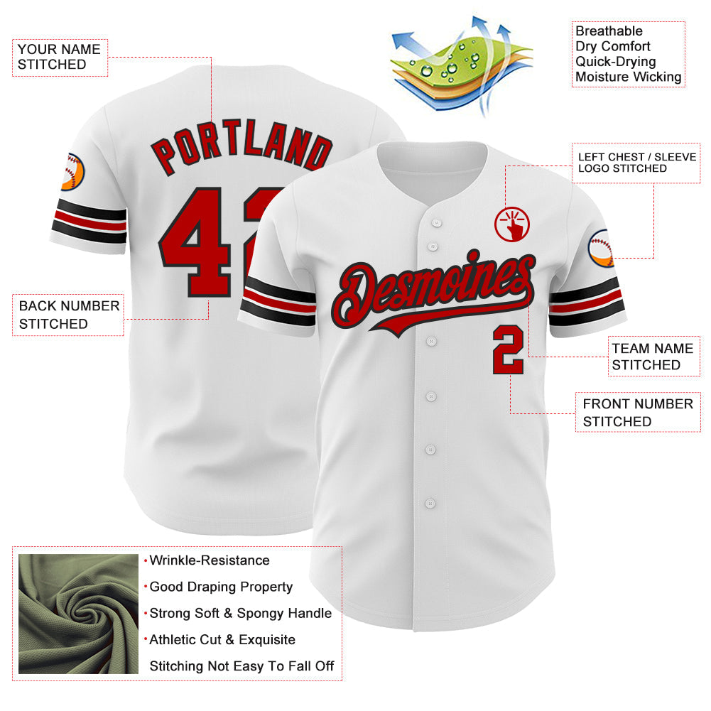 Custom White Red-Black Authentic Baseball Jersey - Sky-Custom