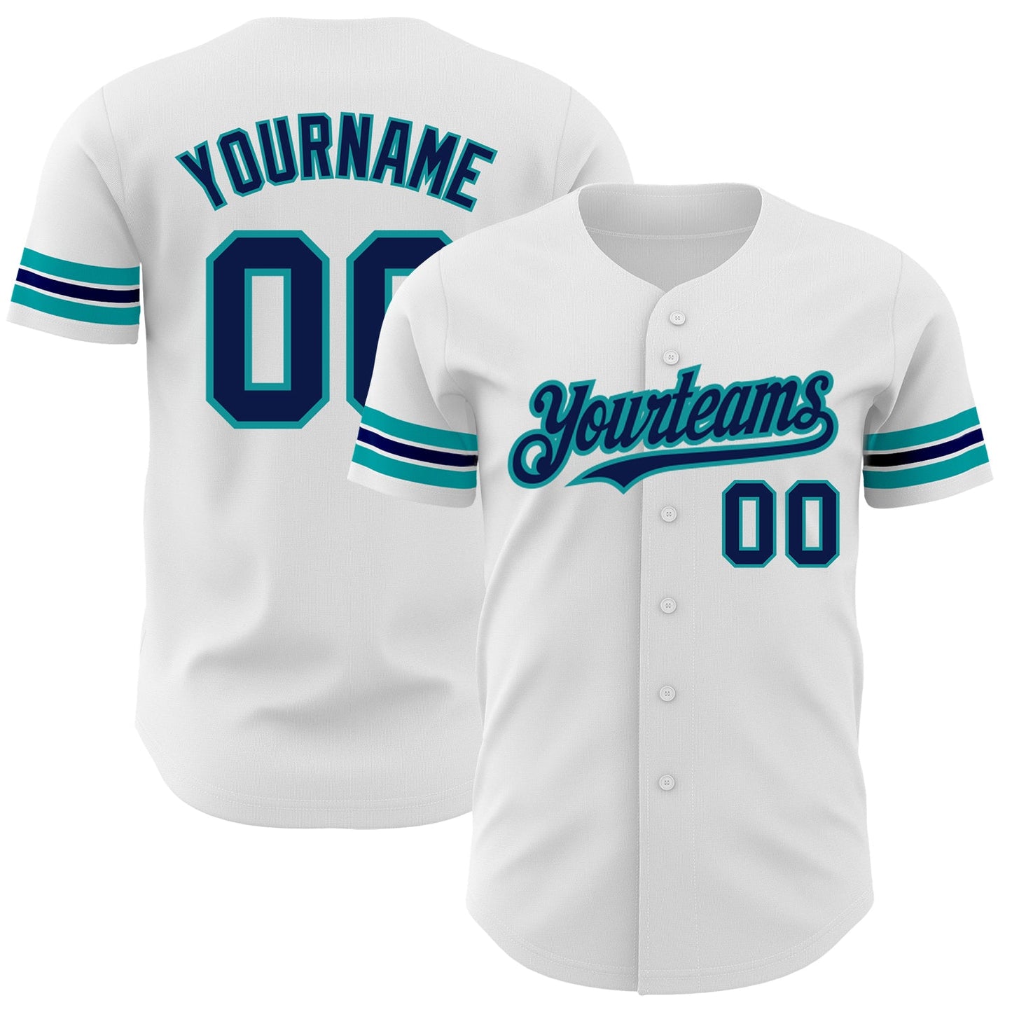 Custom White Navy-Teal Authentic Baseball Jersey - Sky-Custom