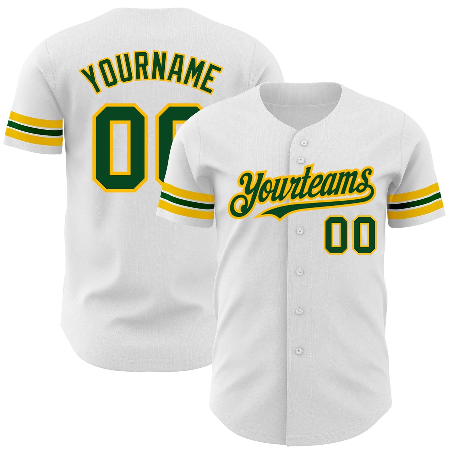 Custom White Green-Gold Authentic Baseball Jersey - Sky-Custom