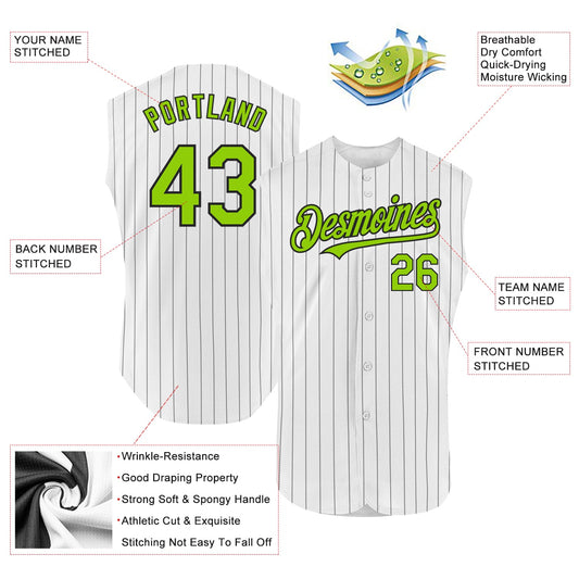 Custom White Black Pinstripe Neon Green Authentic Sleeveless Baseball Jersey - Sky-Custom