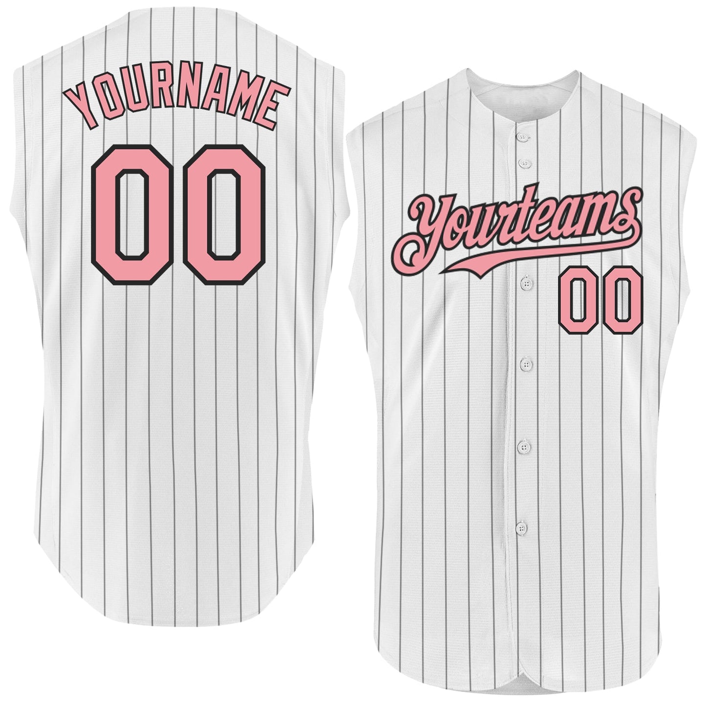 Custom White Black Pinstripe Medium Pink Authentic Sleeveless Baseball Jersey - Sky-Custom