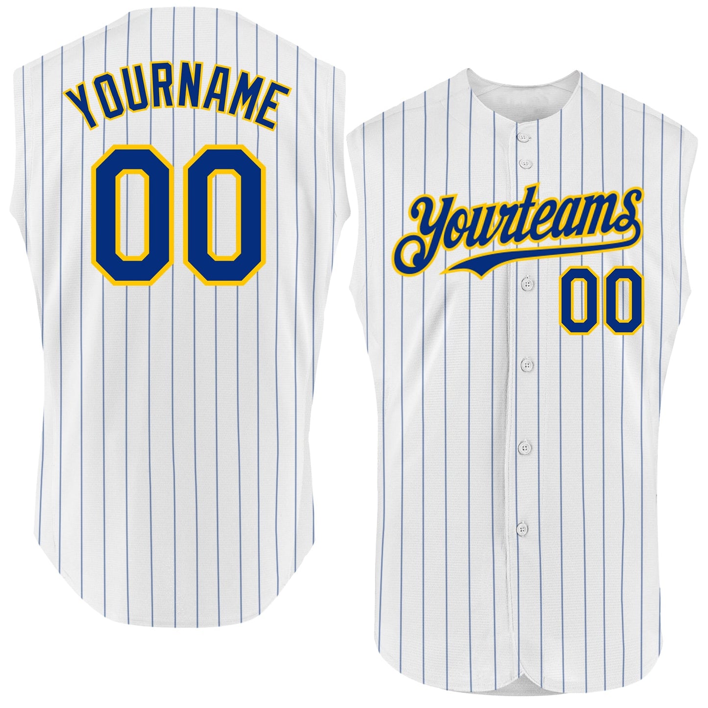 Custom White Royal Pinstripe Yellow Authentic Sleeveless Baseball Jersey - Sky-Custom