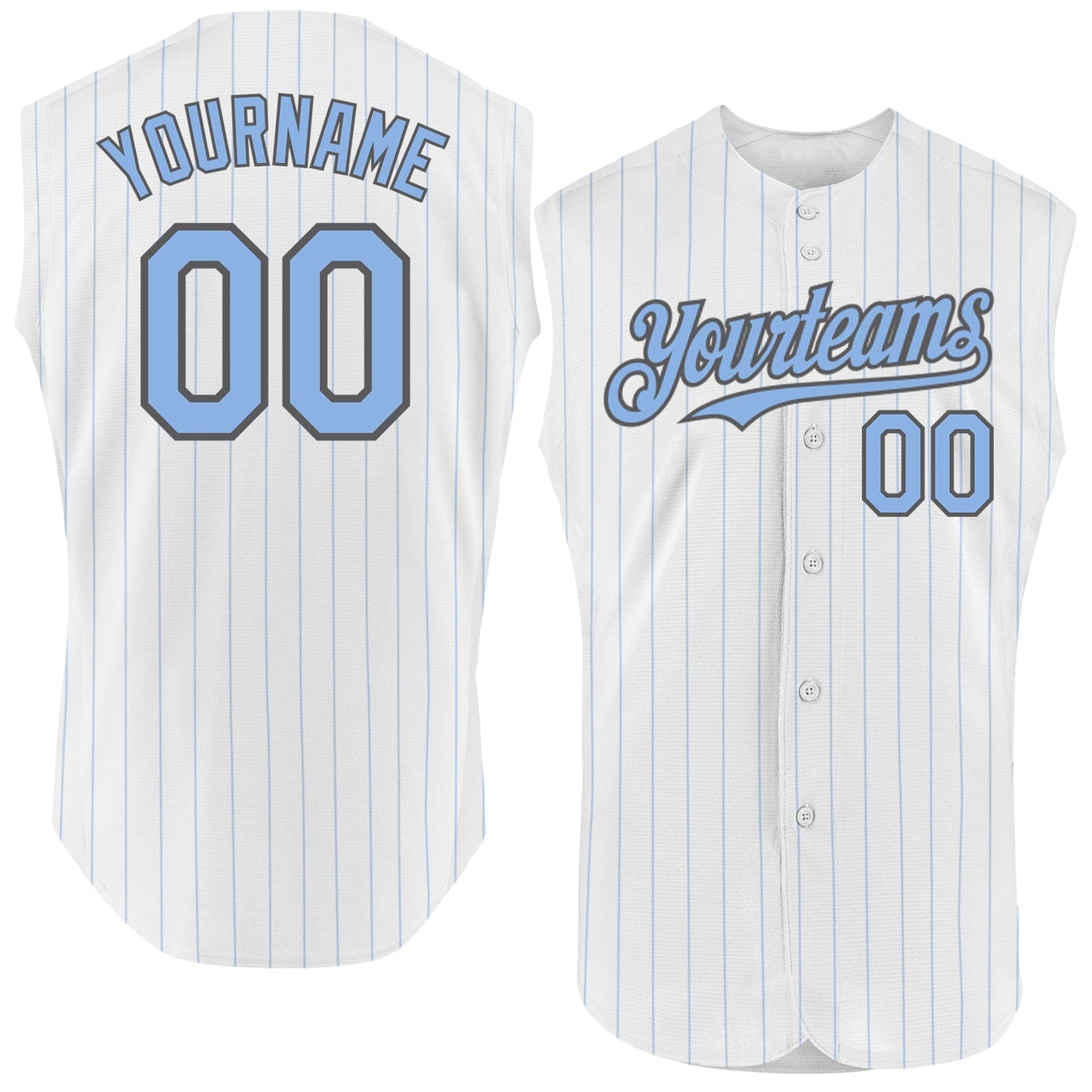 Custom White Light Blue Pinstripe Steel Gray Authentic Sleeveless Baseball Jersey - Sky-Custom