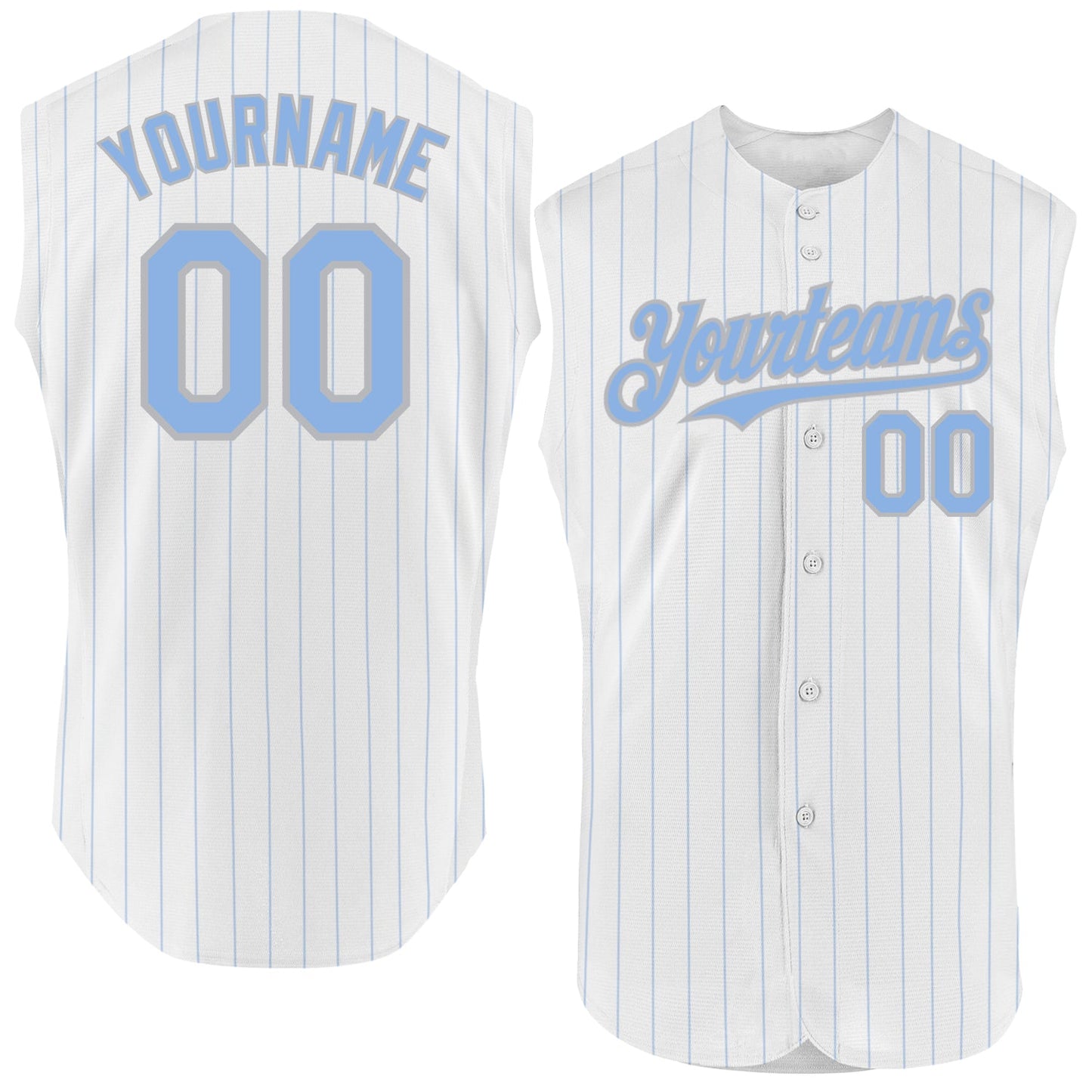 Custom White Light Blue Pinstripe Gray Authentic Sleeveless Baseball Jersey - Sky-Custom