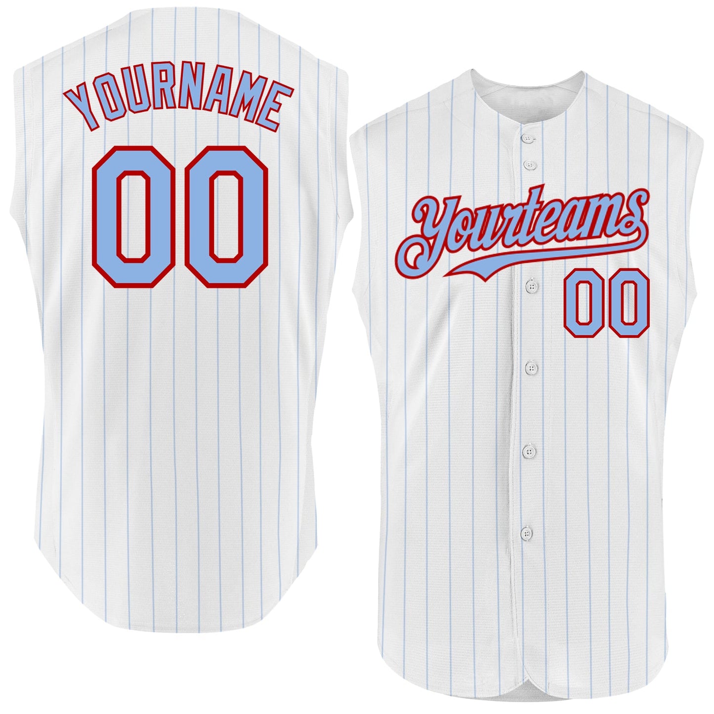 Custom White Light Blue Pinstripe Red Authentic Sleeveless Baseball Jersey - Sky-Custom