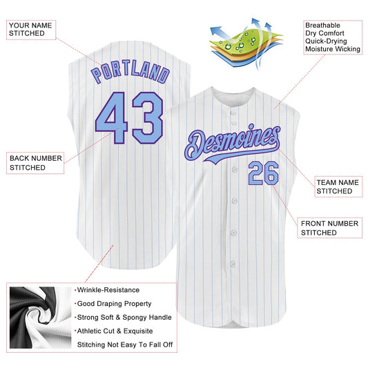 Custom White Light Blue Pinstripe Purple Authentic Sleeveless Baseball Jersey - Sky-Custom
