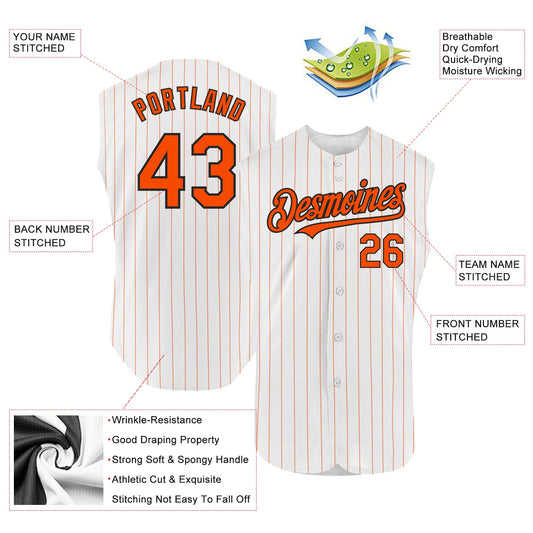 Custom White Orange Pinstripe Black Authentic Sleeveless Baseball Jersey - Sky-Custom