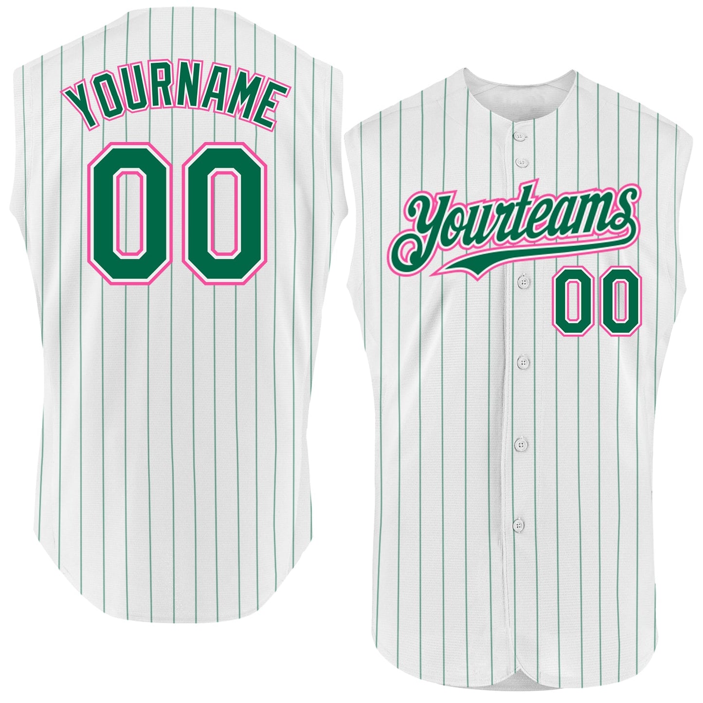 Custom White Kelly Green Pinstripe Pink Authentic Sleeveless Baseball Jersey - Sky-Custom