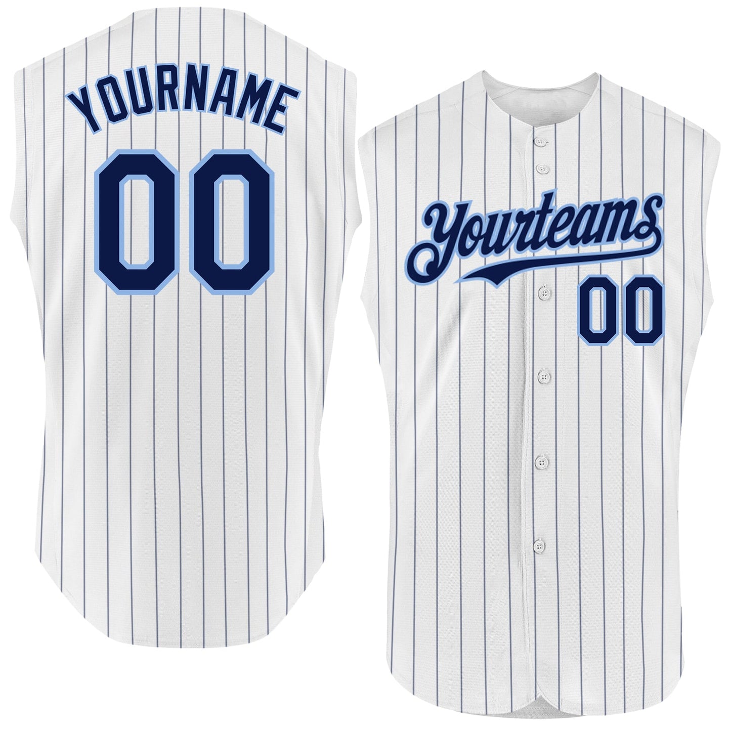 Custom White Navy Pinstripe Light Blue Authentic Sleeveless Baseball Jersey - Sky-Custom