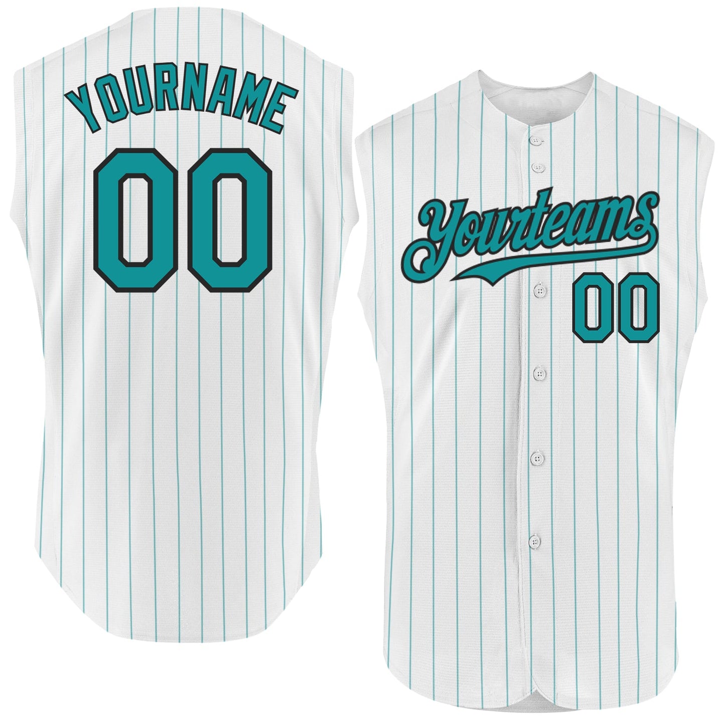 Custom White Teal Pinstripe Black Authentic Sleeveless Baseball Jersey - Sky-Custom