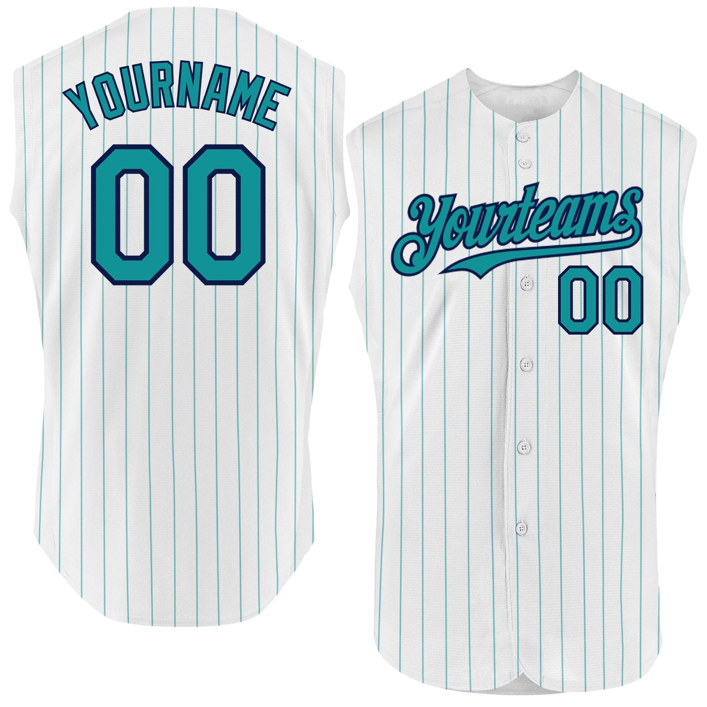 Custom White Teal Pinstripe Navy Authentic Sleeveless Baseball Jersey - Sky-Custom