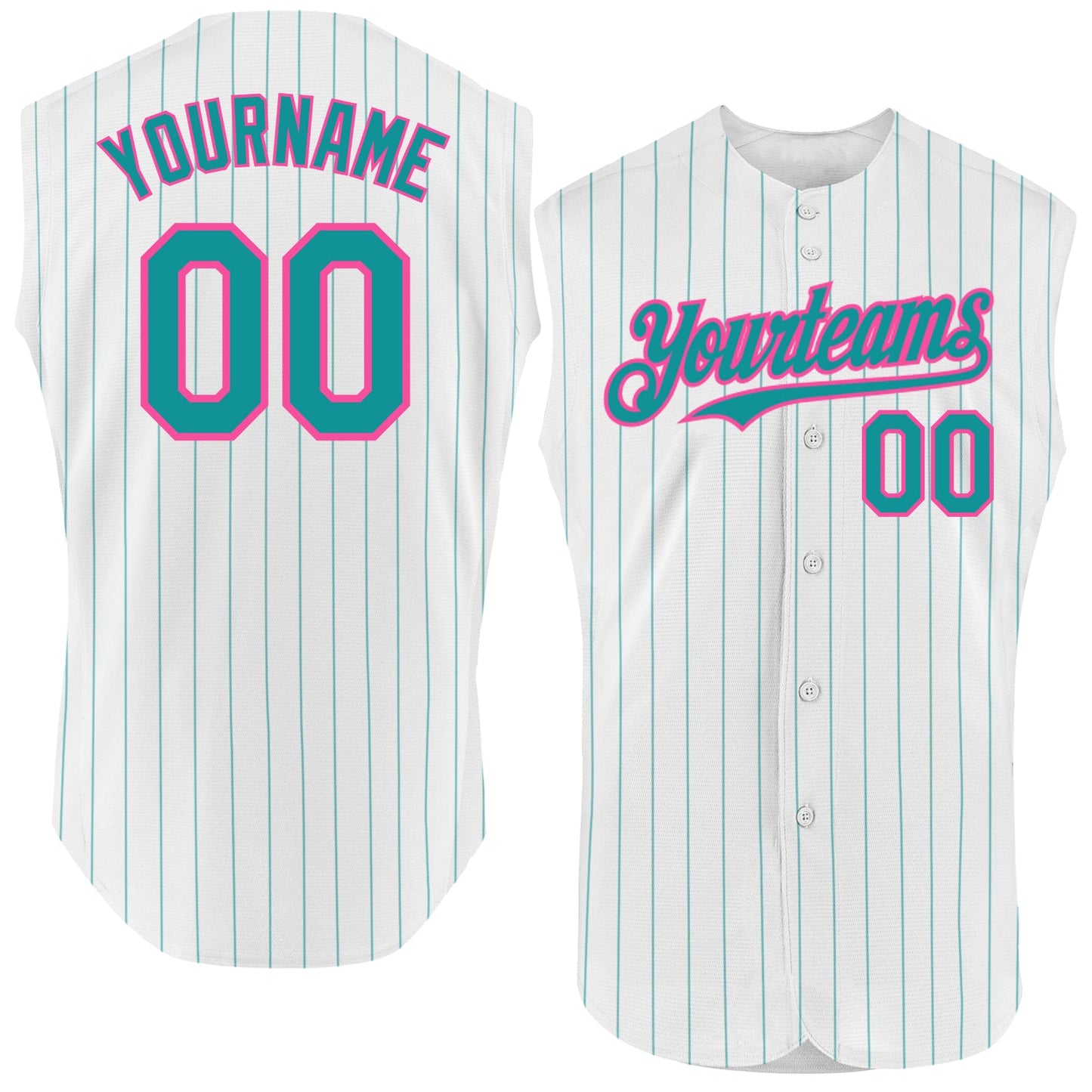 Custom White Teal Pinstripe Pink Authentic Sleeveless Baseball Jersey - Sky-Custom