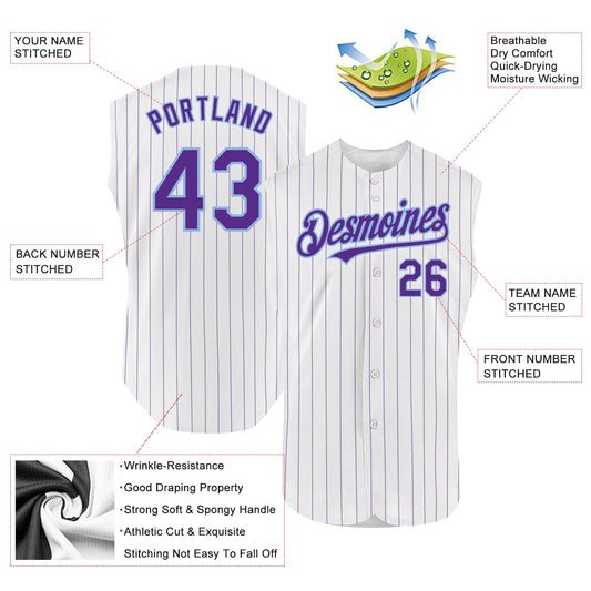 Custom White Purple Pinstripe Light Blue Authentic Sleeveless Baseball Jersey - Sky-Custom