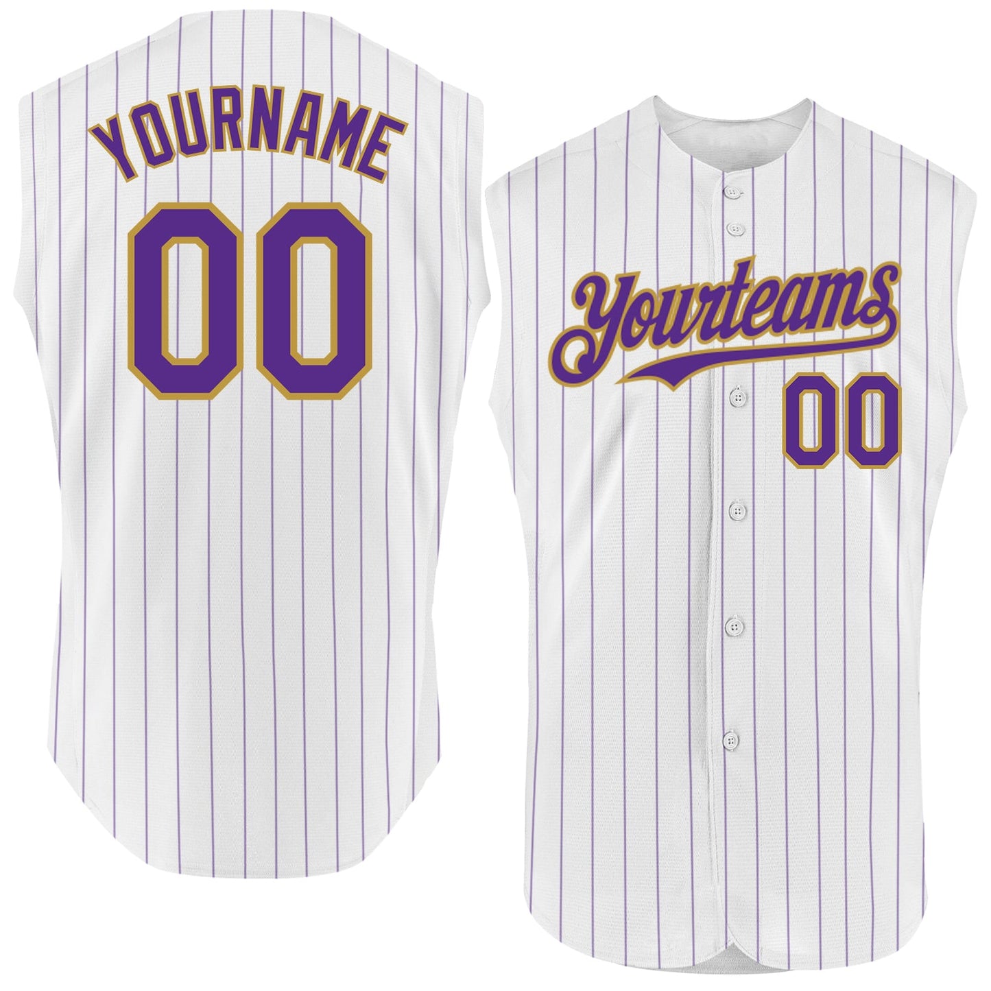 Custom White Purple Pinstripe Old Gold Authentic Sleeveless Baseball Jersey - Sky-Custom