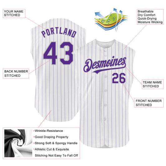 Custom White Purple Pinstripe Gray Authentic Sleeveless Baseball Jersey - Sky-Custom