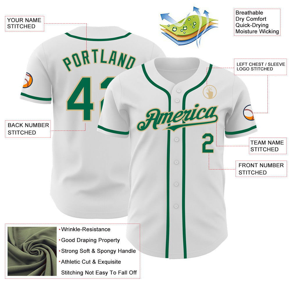 Custom White Kelly Green-Vegas Gold Authentic Baseball Jersey - Sky-Custom