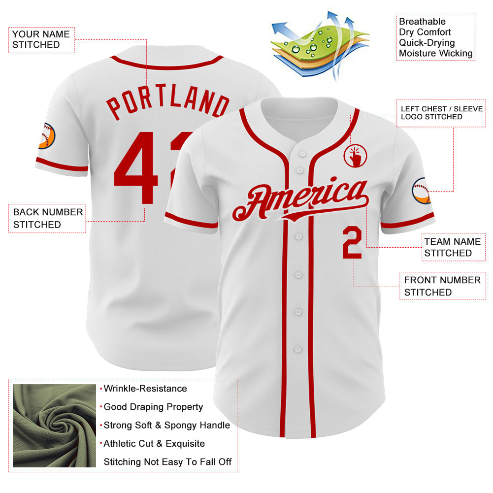 Custom White Red Authentic Baseball Jersey - Sky-Custom