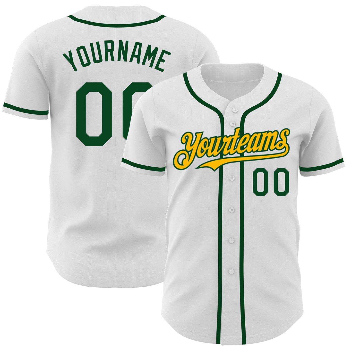 Custom White Green-Gold Authentic Baseball Jersey - Sky-Custom