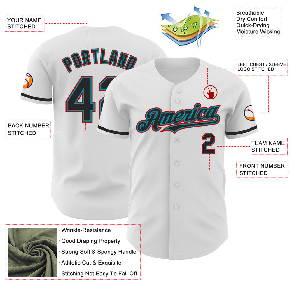 Custom White Black Teal-Red Authentic Baseball Jersey - Sky-Custom