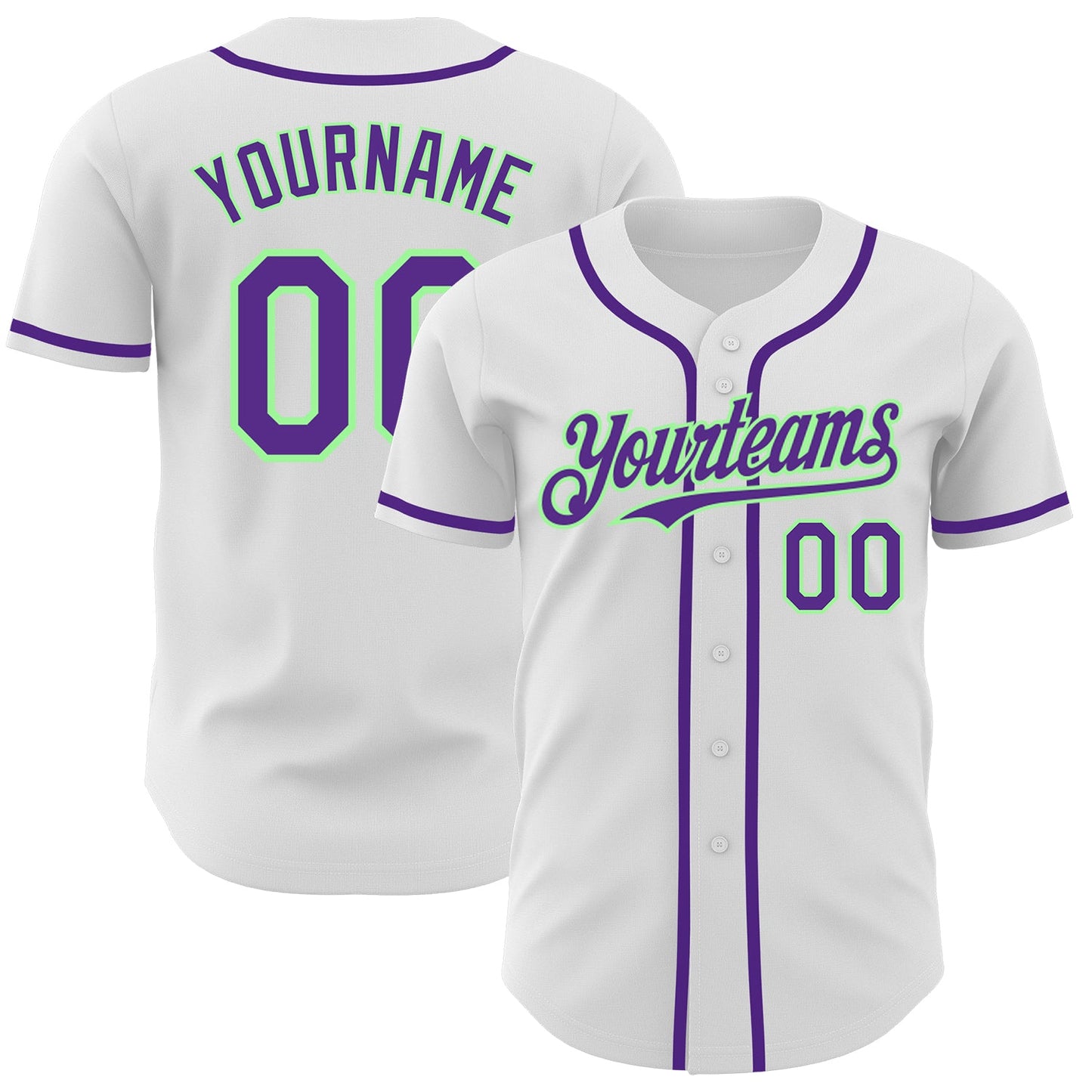 Custom White Purple-Pea Green Authentic Baseball Jersey - Sky-Custom