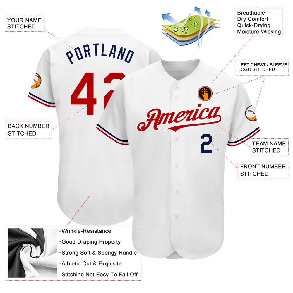 Custom White Red-Navy Authentic Baseball Jersey - Sky-Custom
