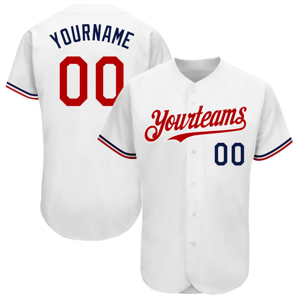 Custom White Red-Navy Authentic Baseball Jersey - Sky-Custom