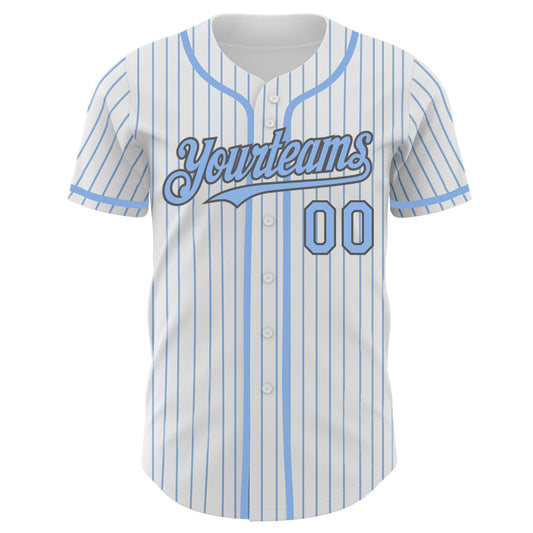 Custom White Light Blue Pinstripe Steel Gray Authentic Baseball Jersey - Sky-Custom