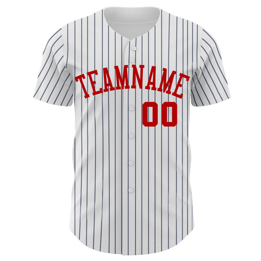 Custom White Navy Pinstripe Red Authentic Baseball Jersey - Sky-Custom