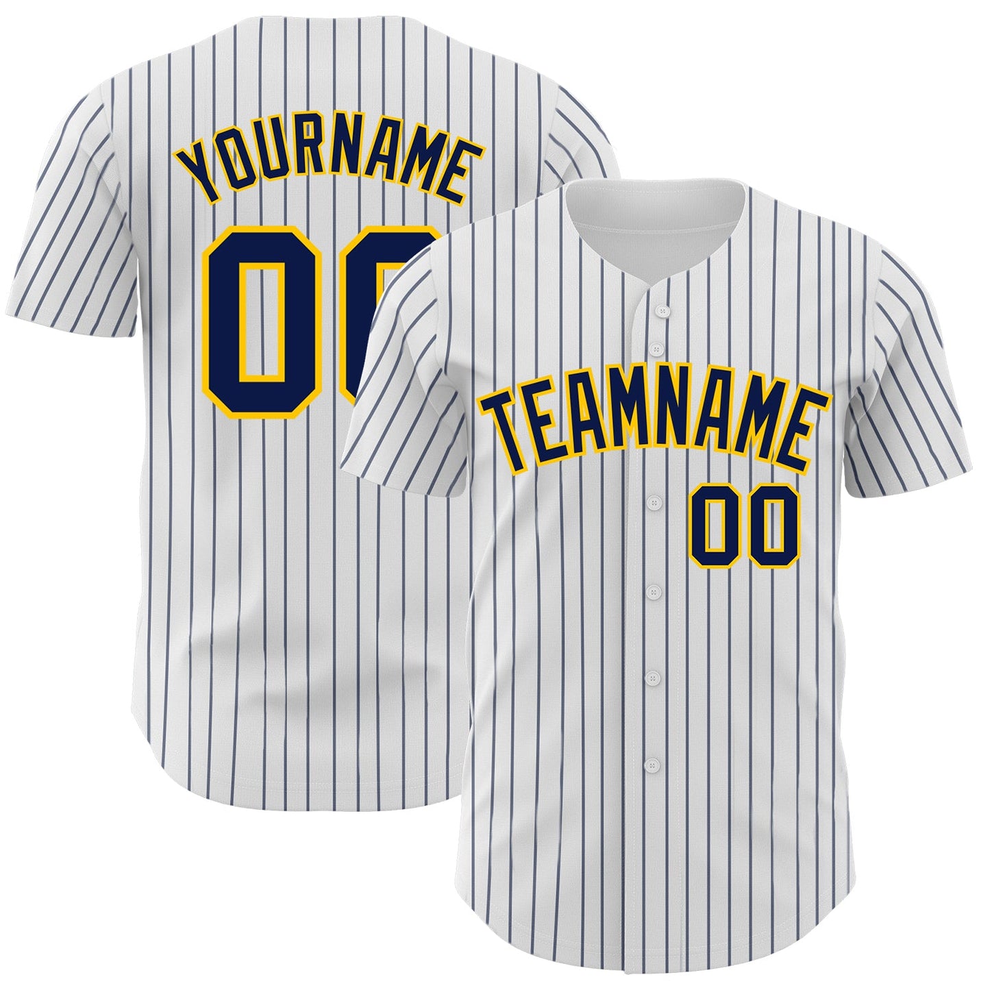 Custom White Navy Pinstripe Yellow Authentic Baseball Jersey - Sky-Custom