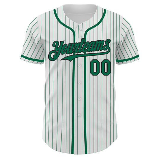 Custom White Kelly Green Pinstripe Black Authentic Baseball Jersey - Sky-Custom