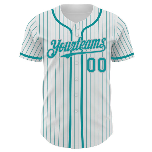 Custom White Teal Pinstripe Gray Authentic Baseball Jersey - Sky-Custom