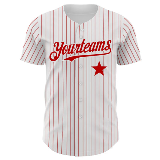 Custom White Red Pinstripe Authentic Red Star Baseball Jersey - Sky-Custom