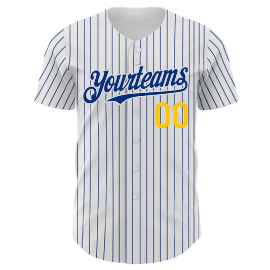 Custom White Royal Pinstripe Light Blue-Yellow Authentic Baseball Jersey - Sky-Custom