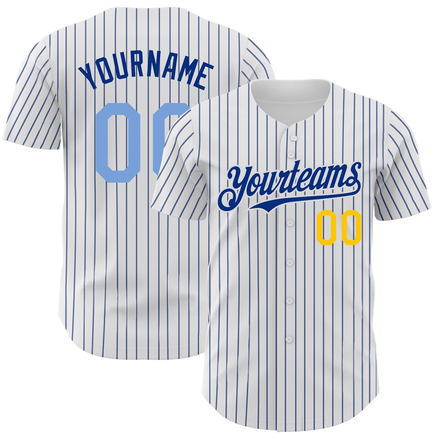 Custom White Royal Pinstripe Light Blue-Yellow Authentic Baseball Jersey - Sky-Custom