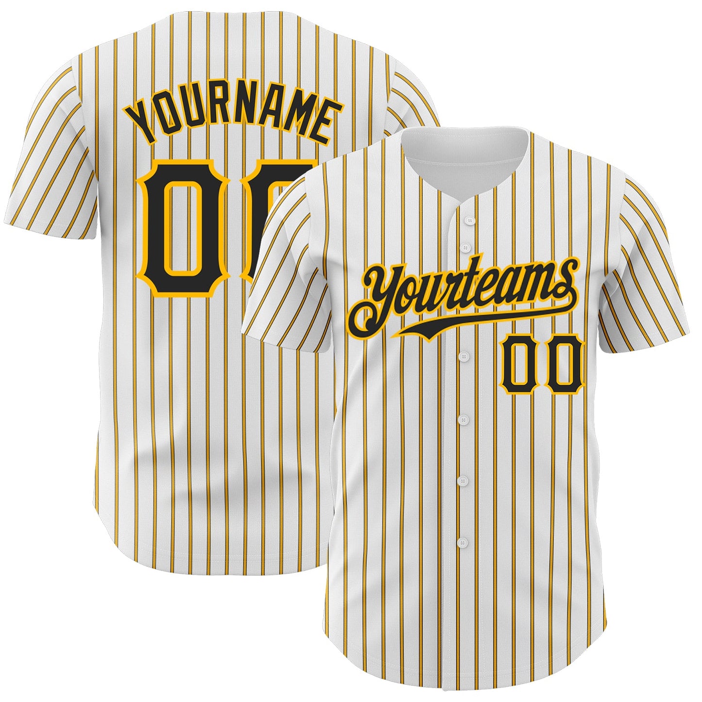 Custom White (Black Gold Pinstripe) Black-Gold Authentic Baseball Jersey - Sky-Custom