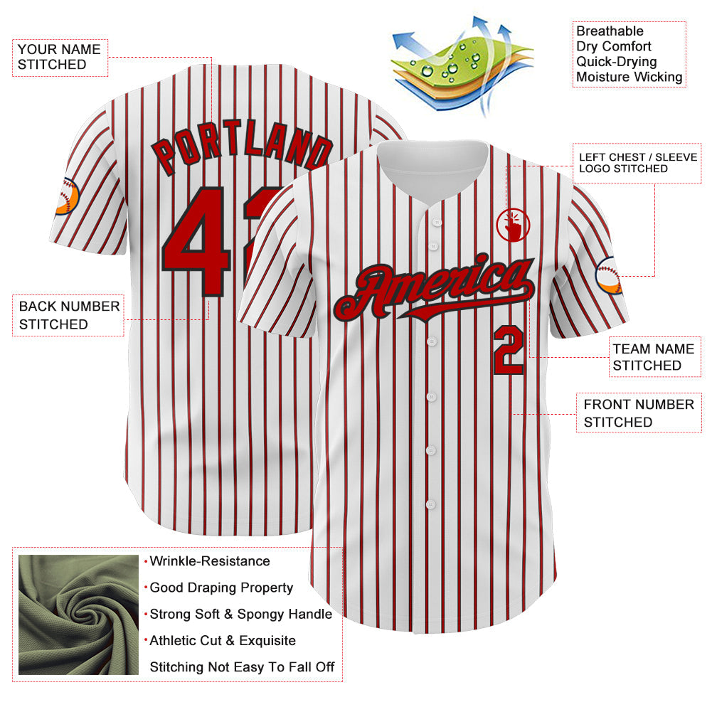 Custom White (Black Red Pinstripe) Red-Black Authentic Baseball Jersey - Sky-Custom