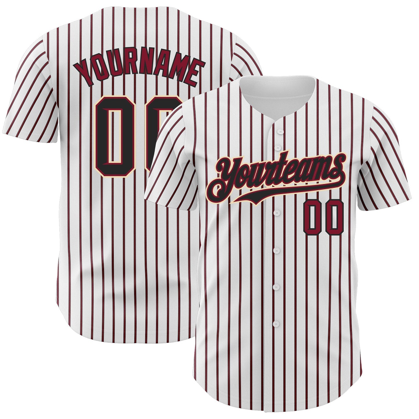 Custom White (Black Crimson Pinstripe) Black Crimson-Cream Authentic Baseball Jersey - Sky-Custom