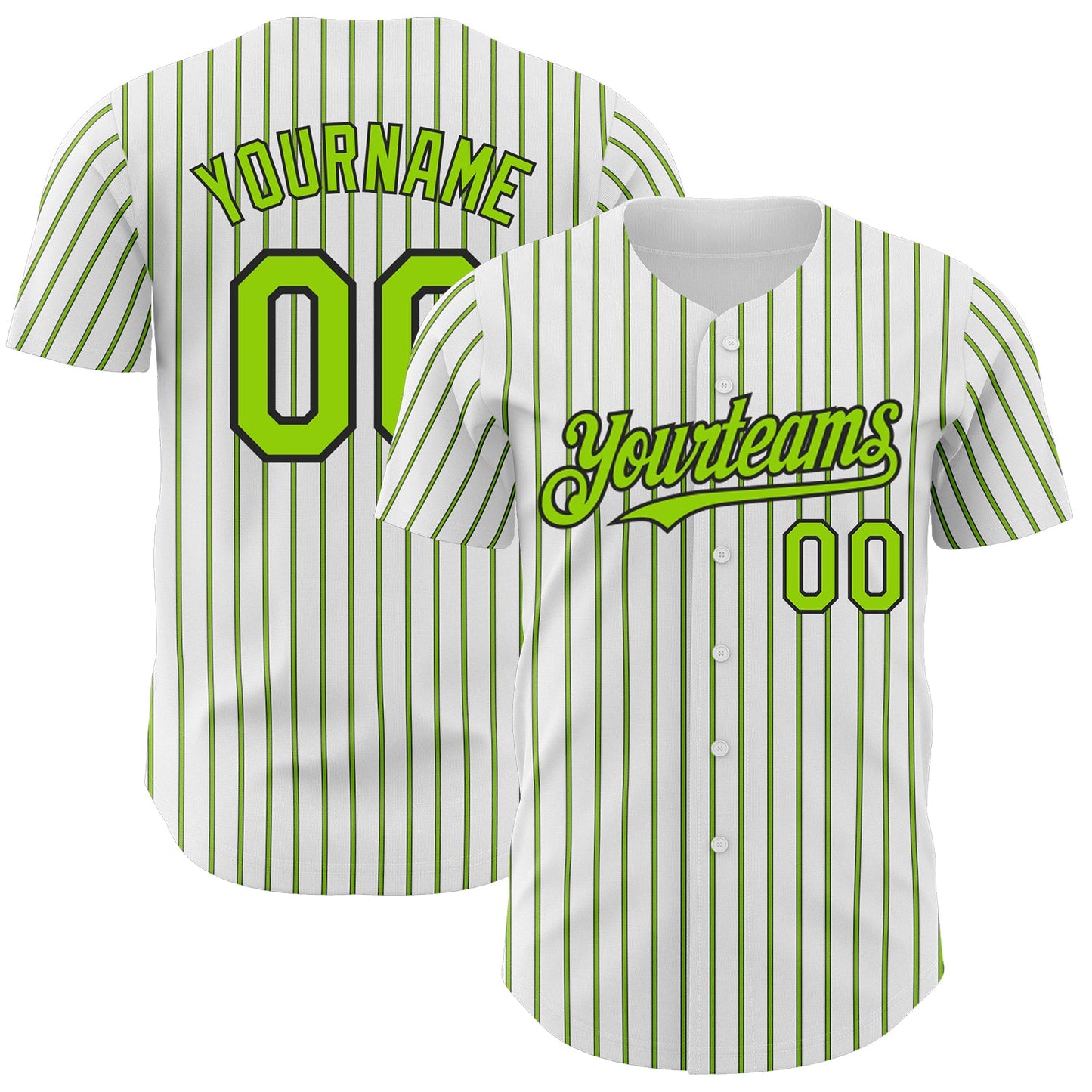 Custom White (Black Neon Green Pinstripe) Neon Green-Black Authentic Baseball Jersey - Sky-Custom