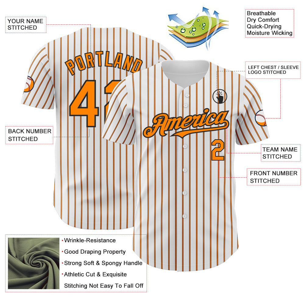 Custom White (Black Bay Orange Pinstripe) Neon Green-Black Authentic Baseball Jersey - Sky-Custom