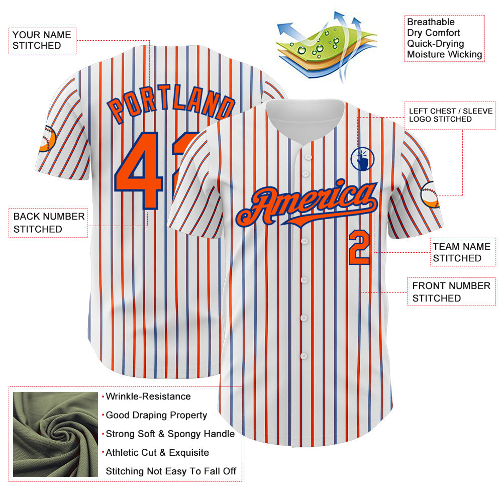 Custom White (Royal Orange Pinstripe) Orange-Royal Authentic Baseball Jersey - Sky-Custom